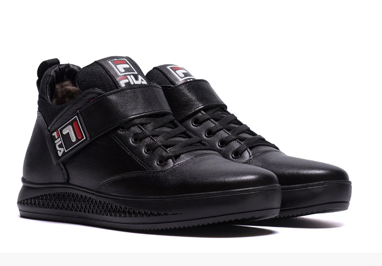 Чоловічі зимові шкіряні черевики Fila black, фото 1