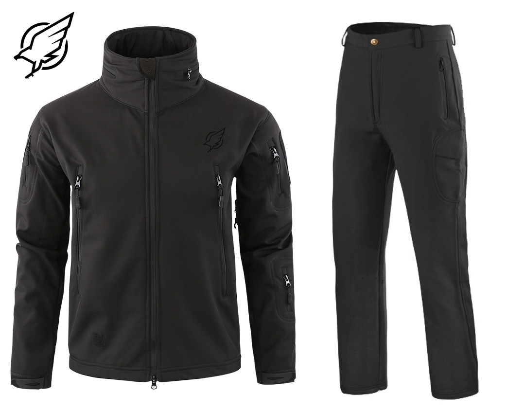 Комплект (тактична куртка Eagle Soft Shell JA-03 і тактичні штани Eagle PA-01 на флісі) Black