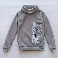 Дитячий светр для дівчинки, з високим горлом, в'язаний, сірий, SmileTime Pretty Cats