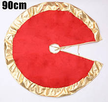Спідниця для ялинки червона з золотом - діаметр 90см, тканина поліестер