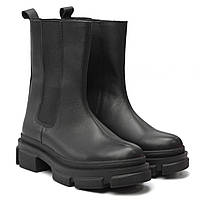 Кожаные женские челси ботинки трубы черные на байке больших размеров COSMO Shoes Chelsea Black Leather BS