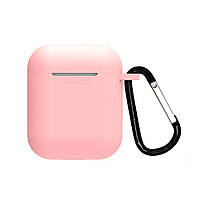 Силиконовый чехол для наушников на Apple AirPods 1-2 + карабин Светло-розовый