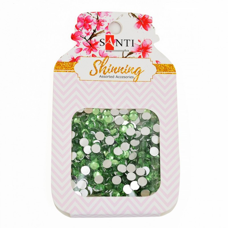 Набір страз, круглі, багатогранні, зелені 8г Santi