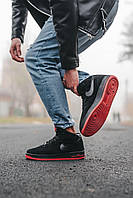 Мужские зимние кроссовки Nike Air Force HIGH black/red. Форсы высокие черно-красные замшевые