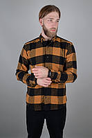 Мужская утепленая байковая рубашка в клетку горчичная | мужская теплая кашемировая рубашка Турция 1097 L