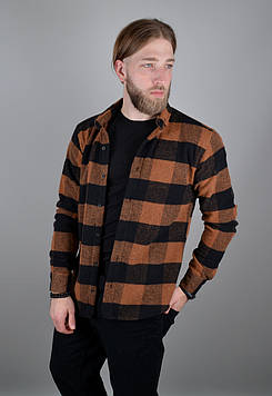 Чоловіча утеплена байкова сорочка в клітинку коричнева | чоловіча тепла кашемірова сорочка Туреччина 1100