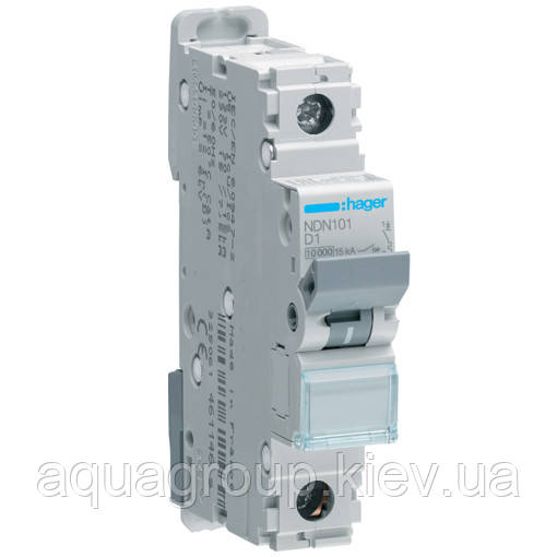 Hager Автоматичний вимикач Hager NDN101 1-полюсний 10kA In=1А тип D