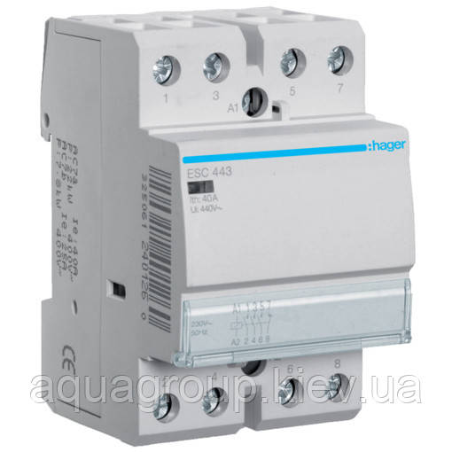 Hager Контактор Hager ESC443 230 В/40 A, 1 НЗ + 3 НО