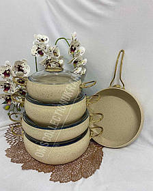 Набір посуду з антипригарним покриттям з 9 предметів слонова кістка OMS 3024-Ivory - MegaLavka