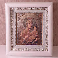 Ікона Акафістна-Зогравська Пресвята Богородиця, лик 10х12 см, у білому дерев'яному кіоті