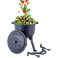 Казан чавунний 7л з кришкою Kamille на ніжках для приготування їжі на вогні та плиті KM-4801M