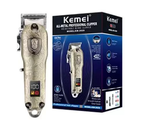 Машинка для стриження Kemei Km-2029 волосся й бороди акумуляторна з насадками металева з дисплеєм