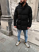 Мужской стильный удлиненный пуховик на холодную зиму (чёрный)