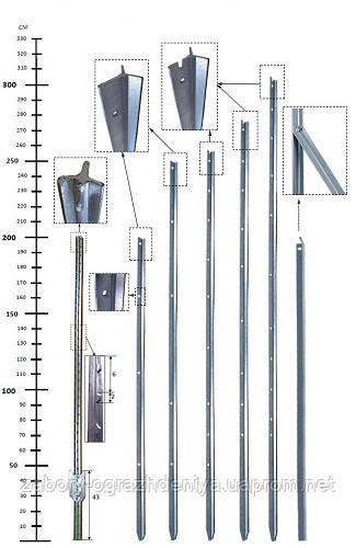 Стовп для огорожі металевий (h=2,525м; Zn=320 г/м2) У-перетин, ТМ Козачка