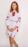 Детское вышитое платье "Арина" на белом габардине
