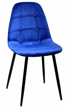 Чорний стілець на металевих чорних ніжках синього кольору в матеріалі оксамит Alex Metal BK