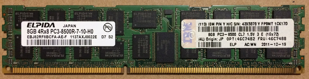 8GB DDR3 1066MHz Elpida 8500R PC3 REG ECC RAM Серверна оперативна пам'ять