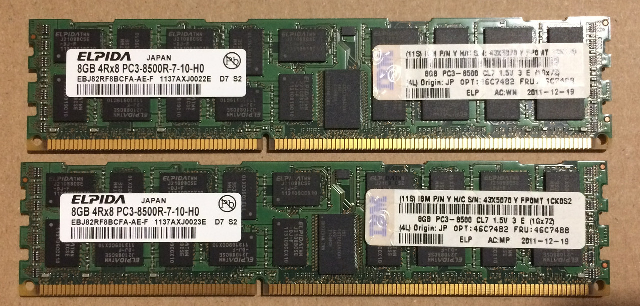 16GB 2*8GB DDR3 1066MHz Elpida 8500R PC3 REG ECC RAM Серверна оперативна пам'ять