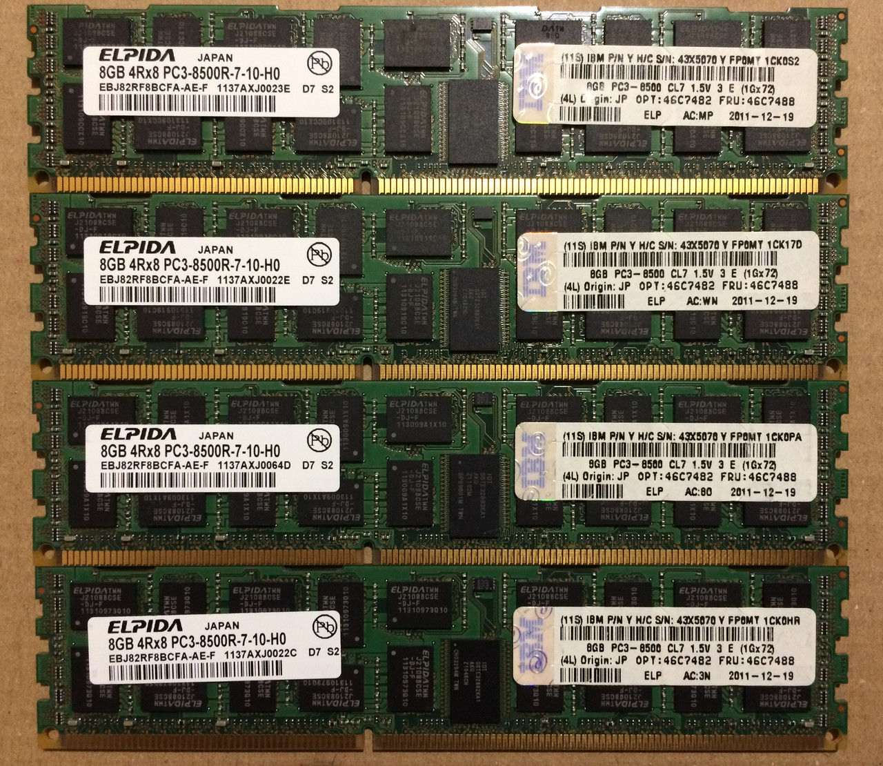 32GB 4*8GB DDR3 1066MHz Elpida 8500R PC3 REG ECC RAM Серверна оперативна пам'ять