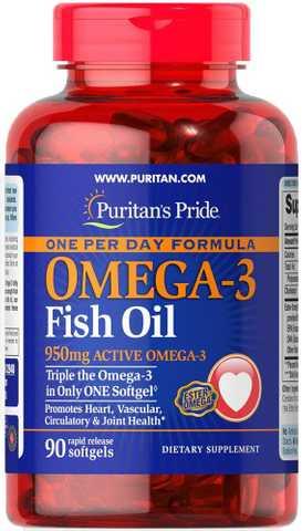 Puritan's Pride Omega-3 Fish Oil, Рыбий жир, Triple Strength 1360 mg (950 mg Active Omega-3) (90 капс.)