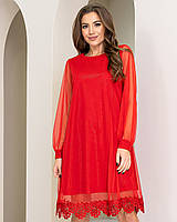 Новая коллекция!!! Нарядное платье трапеция с кружевом, артикул 407, цвет красный
