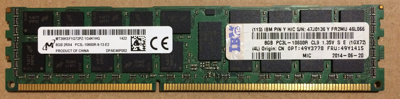8GB DDR3L 1333MHz Micron 10600R 2Rx4 PC3L REG ECC RAM Серверна оперативна пам'ять
