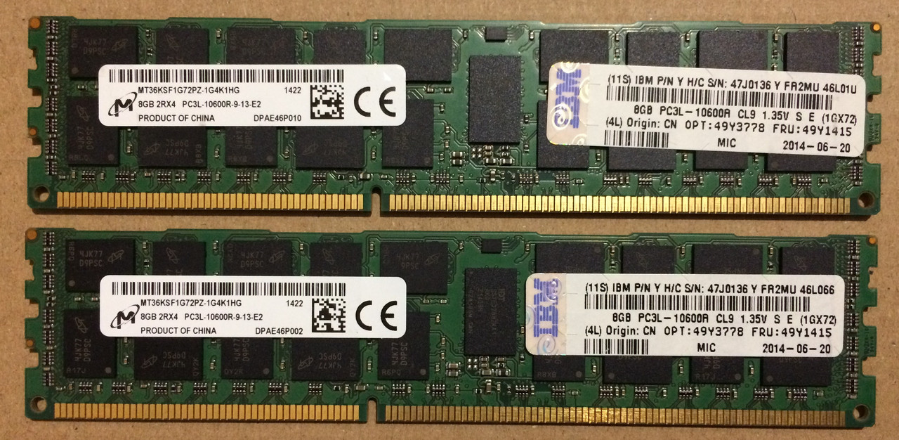 16GB 2*8GB DDR3L 1333MHz Micron 10600R PC3L REG ECC RAM Серверна оперативна пам'ять