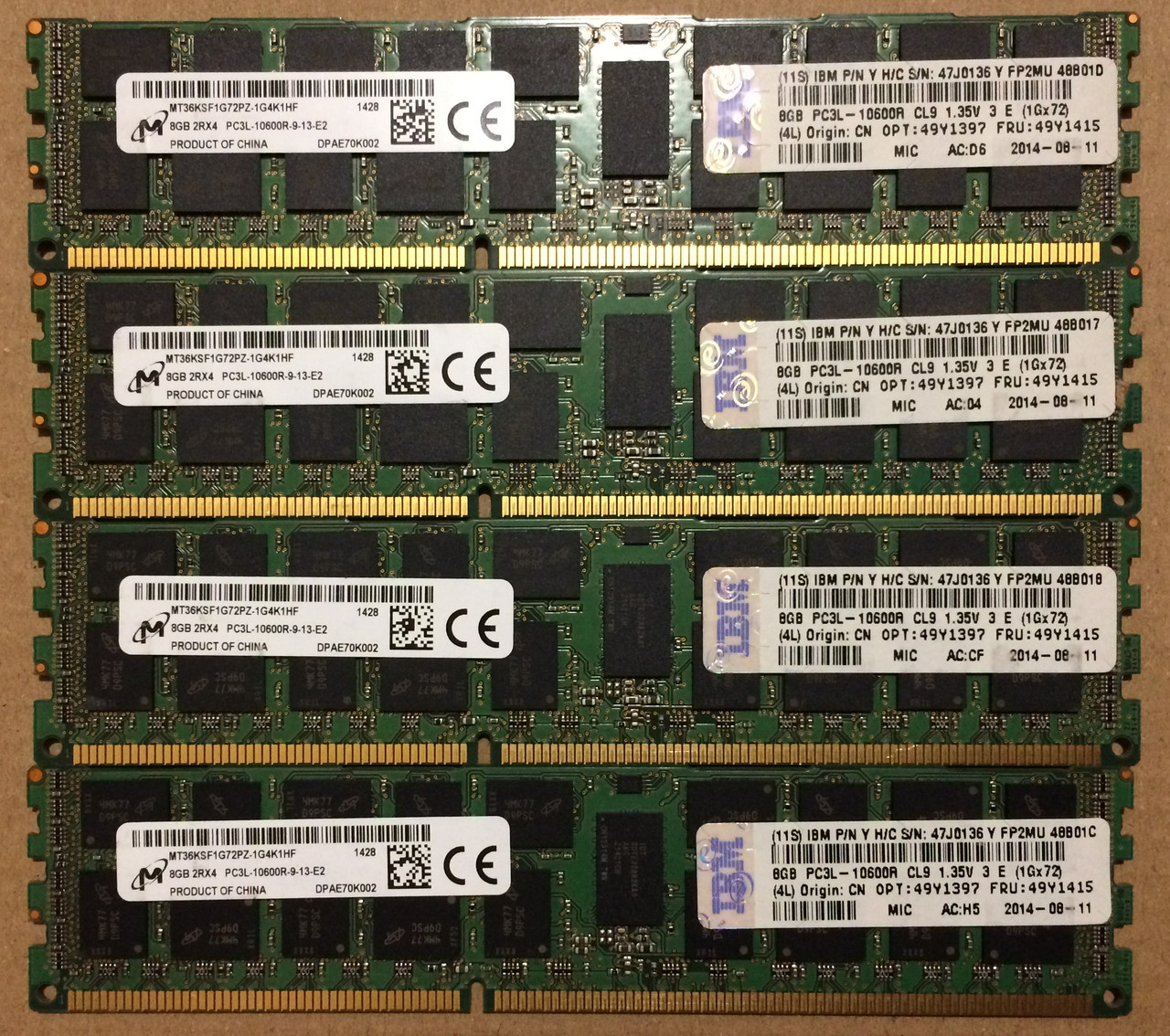 32GB 4*8GB DDR3L 1333MHz Micron 10600R PC3L REG ECC RAM Серверна оперативна пам'ять
