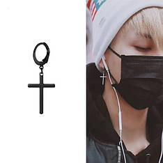 Сережка-кільце з підвіскою хрестом 1 шт. чоловіча жіноча чорна