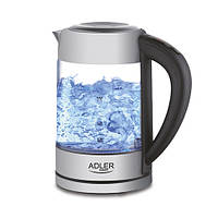 Чайник електричний електрочайник скляний з терморегулятором Adler AD 1247 1.7 л Silver S