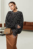 Чёрный свитер женский свободный нарядный вязка