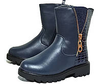 Дитячі зимові черевики для дівчинки на овчині Clibee К32 сині. Розміри 27,28