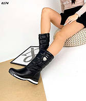 Жіночі чоботи зимові дутики натуральні чорні та білі TOPs6174