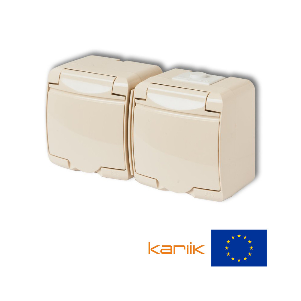 Розетка 2-а IP54 Karlik JUNIOR 1GHE-2s бежева з заземленням кришкою зовнішня 16А 250В (вологозахищена)