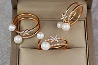 Кольцо Xuping Jewelry две планеты с двумя жемчужинами р 16 золотистое