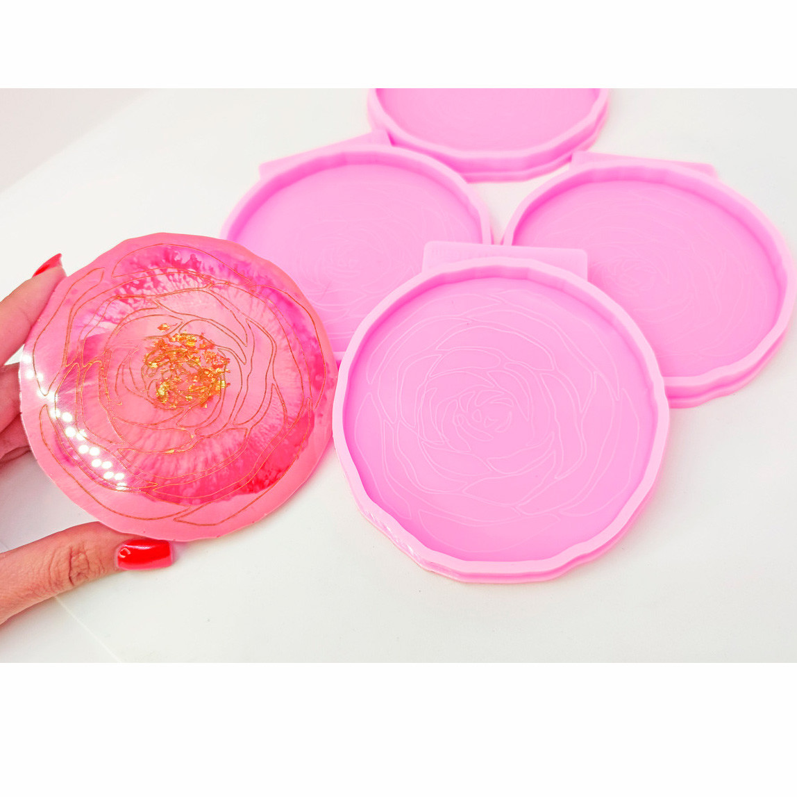 Коастер з тонким гравіюванням бутона Троянди (повторює накладку), діаметр 10 см, фото 1