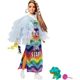 Лялька Барбі Екстра Модниця у довгій веселковій сукні Barbie Extra Style #9 (GYJ78)