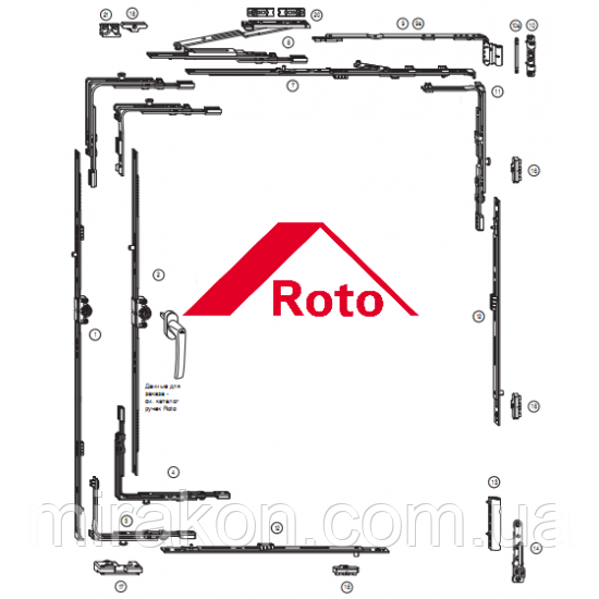 Стандартний комплект поворотно-відкидної фурнітури Roto NT