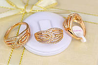Кільце Xuping Jewelry широке різьблені смужки з камінням р 17 золотисте
