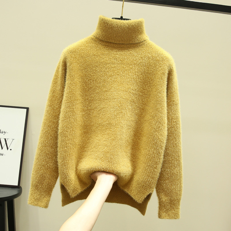 Светр жіночий м'який теплий із високим коміром, жовтий, S/M/L опт