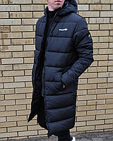 Зимняя мужская парка Adidas с капюшоном Черная длинная зимняя куртка Адидас