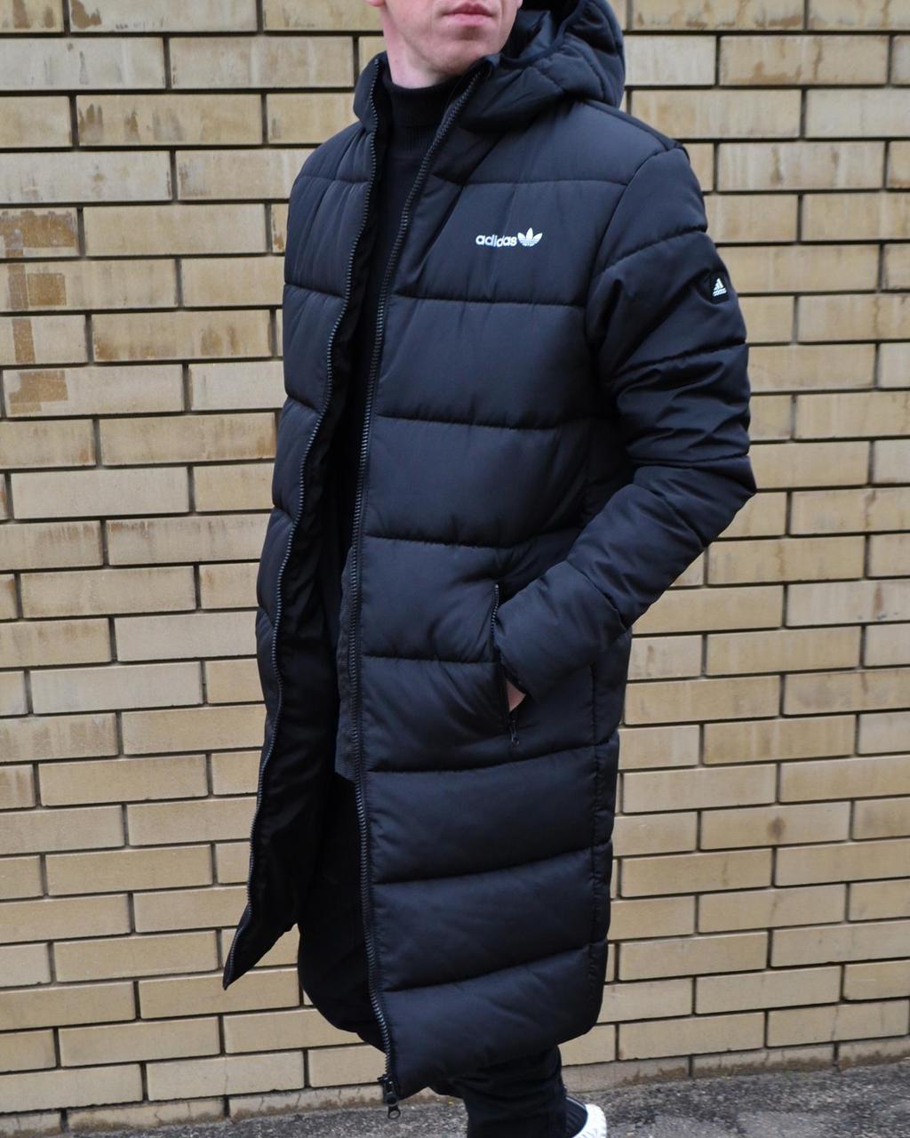 Купить Зимняя мужская парка Adidas с капюшоном Черная длинная зимняя ...