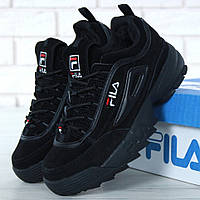 Жіночі зимові кросівки Fila Disruptor II 2, натуральна замша, (з хутром), чорний, В'єтнам