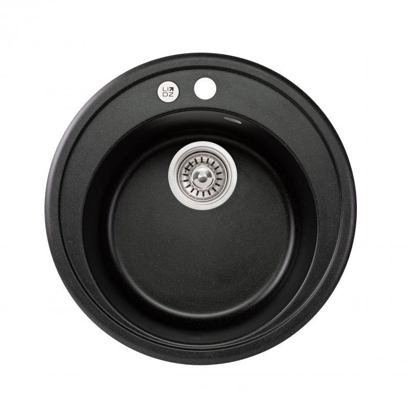 Кругла гранітна мийка Lidz (BLM-14) D510/200 чорна 510
