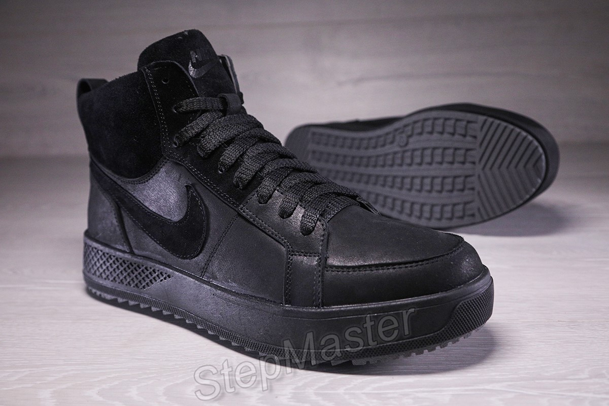 Зимові шкіряні кросівки на хутрі nike air force grey sole