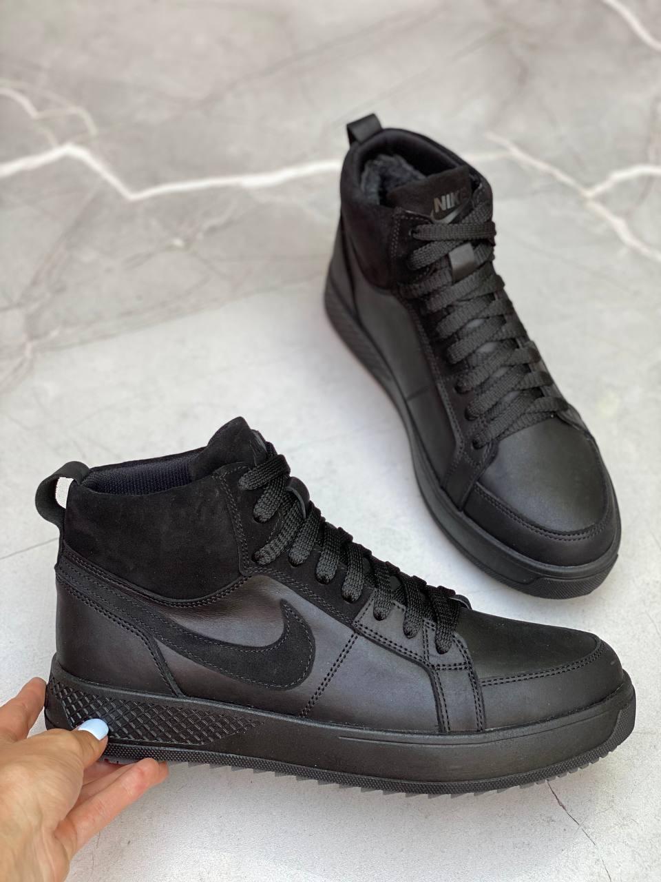 Зимові шкіряні кросівки на хутрі nike air force grey sole