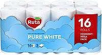 Туалетная бумага Ruta Pure White трехслойная белая 16 рулонов