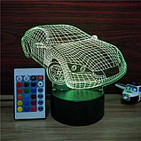 Світильник-нічник 3D з пультом керування Спортивний автомобіль, фото 2