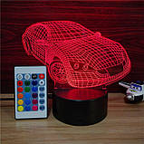 Світильник-нічник 3D з пультом керування Спортивний автомобіль, фото 4