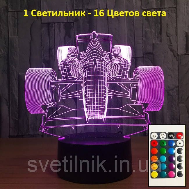 Світильник-нічник 3D з пультом управління Гоночний автомобіль